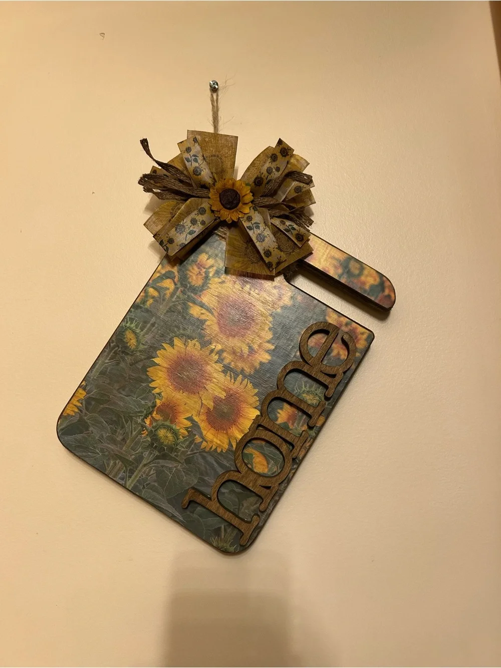 Sunflower Cutting Board Wall Hanging with Bow